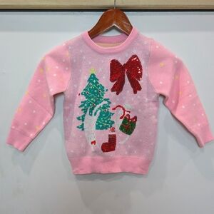 AMAZON BRAND | Girl's Pink Cat Christmas Long Sleeved Sequin Thick Sweater NWOT